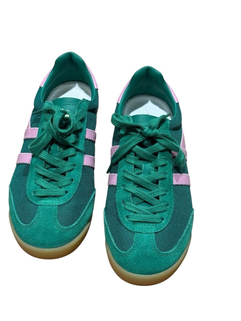 Gola Green Suede Sneakers with Pink Stripes Retro Sneakers - Picture 2 of 6